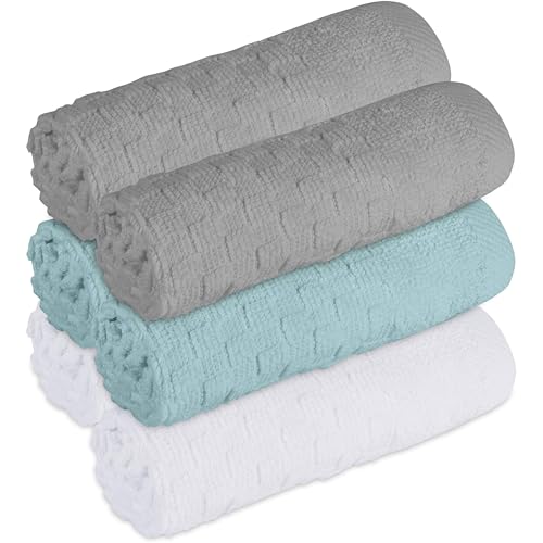 GREEN LIFESTYLE 12x12 inches Checker Washcloths 6 Pack, Soft, Durable, Highly Absorbent and Luxurious (Teal) - color: Teal