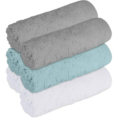 GREEN LIFESTYLE 12x12 inches Checker Washcloths 6 Pack, Soft, Durable, Highly Absorbent and Luxurious (Teal) - color: Teal
