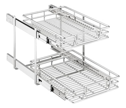 2-Tier Kitchen Cabinet Pull Out Shelf and Drawer Organizer Slide Out Pantry Storaqe Basket in Multiple Sizes (15" W x 21" D) - size: 15" W x 21" D