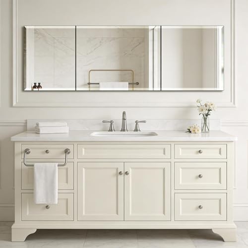 Ruomeng Frameless Full Length Mirror for Wall, 55x16 Inch Bathroom Vanity Mirror Farmhouse, Large Rectangle Mirror with Beveled Edge, Tempered Glass, Hangs Horizontally or Vertically - size: 55"L x 16"W