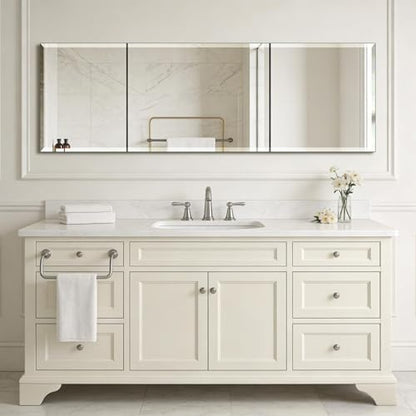 Ruomeng Frameless Full Length Mirror for Wall, 55x16 Inch Bathroom Vanity Mirror Farmhouse, Large Rectangle Mirror with Beveled Edge, Tempered Glass, Hangs Horizontally or Vertically - size: 55"L x 16"W