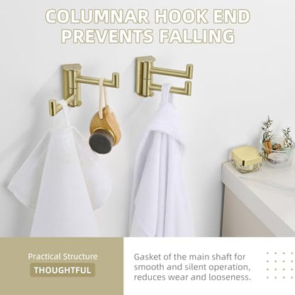 Angle Simple Swivel Hooks, Robe Towel Hook Brushed Gold, 2 Pack | Sturdy SUS304 Stainless Steel, Foldable Hand Towel Holder for Bathroom Kitchen Closet RV, Screws Wall Mount - color: Brushed Gold, size: 2 Pack