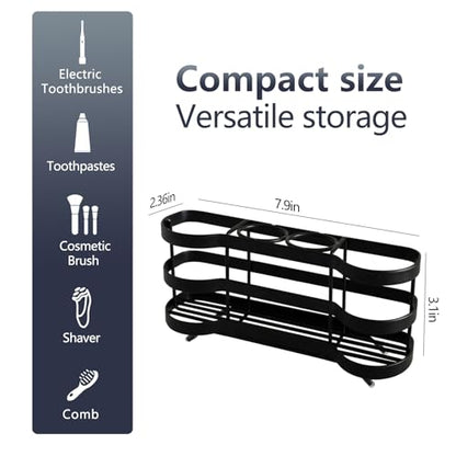 Wall Mount Toothbrush Holder, Black, Stainless Steel, 4 Slots | Self-Adhesive, Wallmount/Countertop, For Shower, Bathroom Organizer - color: Black Flat