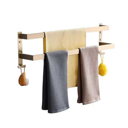 Double Towel Bar Towel Racks for Bathroom, Bath Towel Holders Wall Mount, Stainless Steel Towels Shelves Towel Rail, 2-Tiers (Brushed Gold, 28 Inches) - color: Brushed Gold, size: 28 Inches