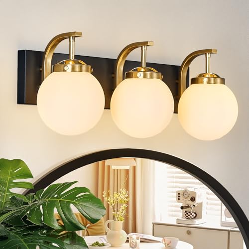 Bathroom Vanity Light Fixtures Over Mirror Modern Sand Black Gold 3 Lights Wall Sconce Vanity Light for Bathroom Lighting - color: Sand Black Gold, size: L Size Shade-3 Lights