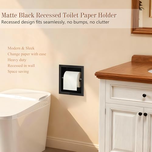 Neodrain Matte Black Recessed Toilet Paper Holder,for Standard/Mega Roll | 304 Stainless Steel,Built-in Wall Toilet Paper Holder ,Stylish Mega Roll Tissue Dispenser for Bathroom, RV - color: Matte Black