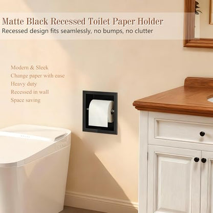 Neodrain Matte Black Recessed Toilet Paper Holder,for Standard/Mega Roll | 304 Stainless Steel,Built-in Wall Toilet Paper Holder ,Stylish Mega Roll Tissue Dispenser for Bathroom, RV - color: Matte Black