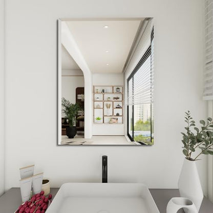 Rectangular Beveled Bathroom Mirrors, 20X30 inch Beveled Bathroom Mirror， | Frameless Mirrors for Bathroom,bedroom/wall/makeup area/cloakroom, hung horizontally or vertically. - size: 20"L x 30"W
