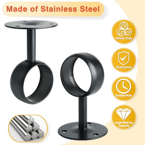 Alise Curtain Rod Holder Bracket 2''Dia,Closet Rod Holders Wall Mount,4Pcs | Ceiling Mounted Curtain Rod Flange Brackets,Ceiling Curtain Rod Brackets,for Bathroom Curtain,Stainless Steel,Black Finish - color: Matte Black, size: 51mm/2-Inch Dia.