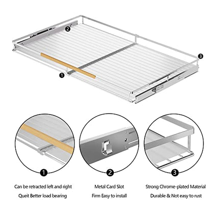 SANNO Pull Out Cabinet Organizer, Pantry Drawer Slide Out Basket Expandable Sliding Shelf Under Sink Shelf, Steel Metal cabinet drawers slide out, Chrome Finish, 23.1 to 39.9" W - color: Chrome-1pack, size: XL 23.1~39.9" W x 22.5" D