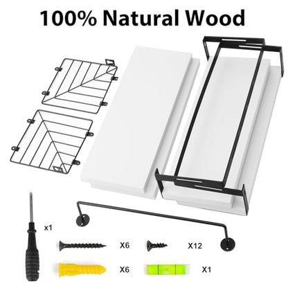Fixwal Wall Mounted Bathroom Shelves Over Toilet (3+1 White) | Wall Shelf with Basket Storage , Towel Bar, Solid Wood, 22Lb Capacity, Easy DIY Install - color: 4-white