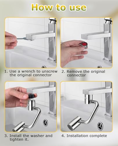 2 Pcs U Shaped Faucet Extender, 1440° Rotatable Adapter 2 Modes Adjustable 360° Rotating Aerator Extension for Kitchen Bathroom Sink