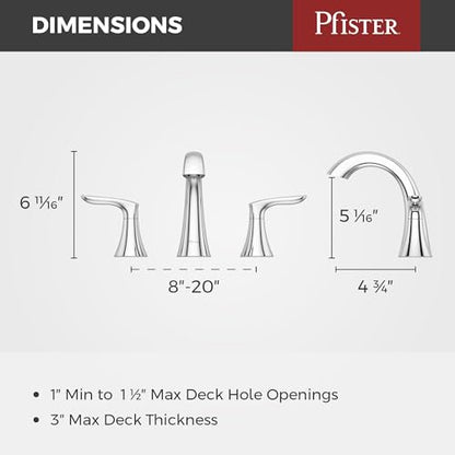 Pfister Weller 8 inch Widespread 3 Hole Bathroom Sink Faucet with 2 Handle Polished Chrome Finish, Metal Pop-Up Drain Assembly and 1.2 GPM Flow Rate for Vanity LG49WR0C - color: Polished Chrome, size: 1 Pack