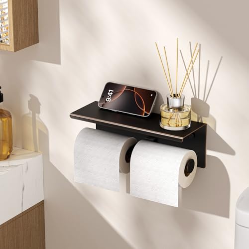FORIOUS Toilet Paper Holder with Shelf, Commercial Toilet Paper Dispensers | Oil Rubbed Bronze | Wall Mount Bathroom Tissue Holder | SUS304 Stainless Steel Rustproof | Double Tissue Roll Holder - color: Oil Rubbed Bronze