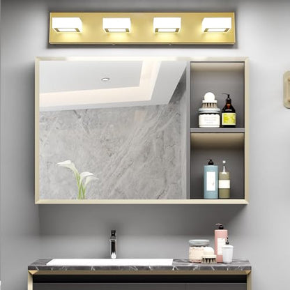 Ralbay Modern Gold Vanity Lights for Bathroom 4 Lights LED Over Mirror Fixture Acrylic Wall Light, 25.6 Inch, White Light 6000K, 8590-Gold-Silver - size: 25.6 inch