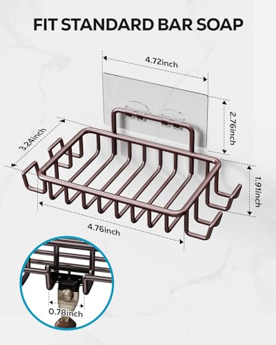 Nieifi Soap Dish Holder with 4 Hooks Stainless Steel Bronze Adhesive for Shower, Bathroom - color: Brown, size: 1 Pack