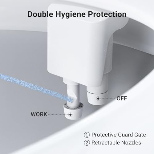 WATERLACE Bidet Attachment for Toilet Seat Sprayer - Non Electric Dual Nozzle with Cold Water - Self Cleaning Toilets Bathroom Spray for Butt Wash - Easy Slim Adjustable Pressure Control Rv Bidets - color: White