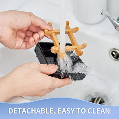 Bamboo Soap Dishes for Bar Soap Holders for Shower with Drainage for Bathroom Sink Bulk Small Wooden Soap Tray (Single Right Angle Black) - color: Single Right Angle Black