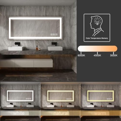 Front Lit LED Bathroom Mirror 36x28, Wall Mounted Lighted Vanity with Dimmable Anti-Fog Smart Memory, Shatter-Proof Glass, Horizontal or Vertical - size: 28"L x 36"W