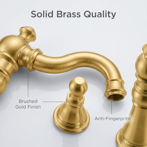 Brushed Gold 2-Handle 8 Inch Widespread Bathroom Faucet, 3 Holes | Derengge Traditional Widespread Sink Faucet, With Pop-Up Drain 360° Swivel Stainless Steel Spout, F-8805-BG - color: Brushed Gold