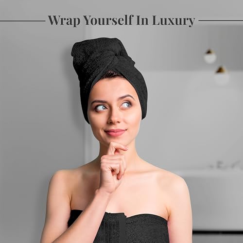 4 Piece Extra Large Bath Towels 30 x 60 Inches, Black | 100% Cotton, Larger & Lighter Weight, Quicker to Dry, Super Soft and Absorbent, Perfect for Bathroom - color: Black