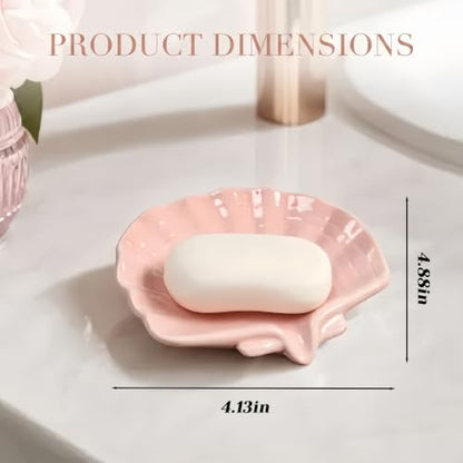 Shell Shaped Ceramic Dish, Self-Draining Glazed Soap Holder, Anti-Slip Tray for Bathroom, Shower & Sink, Cute Elegant Organizer, Easy to Clean – Pink - color: Pink