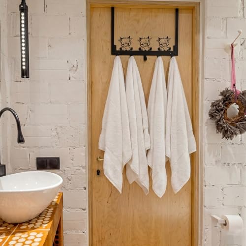 Kathfly Rustic Highland Cow Over the Door Hooks Towel Hooks Heavy Duty Hanging Towel Rack Over Door Hanger, 5 Coat Hanger for Bedroom Bathroom Kitchen - color: Black, style: Rustic Highland Cow