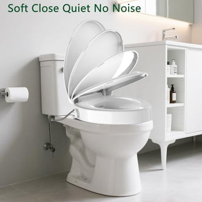 Aünsffer Raised Toilet Seat Bidet 2.91in, Elongated Bidet Toilet Seat, 3 Wash Mode, Soft Close & Quick Release, no Electric, Adjustable Anti-Slip Pad, Home/Commercial Use for Senior, 18.5inch, White