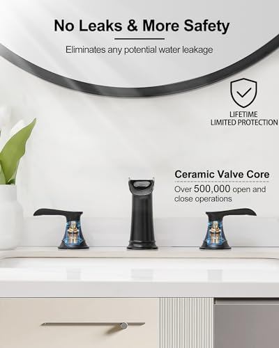 Black Waterfall Bathroom Faucet, Brass Widespread 3 Hole Vanity Faucet, 2 Handles Bathroom Sink Faucet Set, 8 Inch Bathroom Faucets for Sink Vanity Lavatory Farmhouse RV with Pop-Up Drain - color: Matte Black