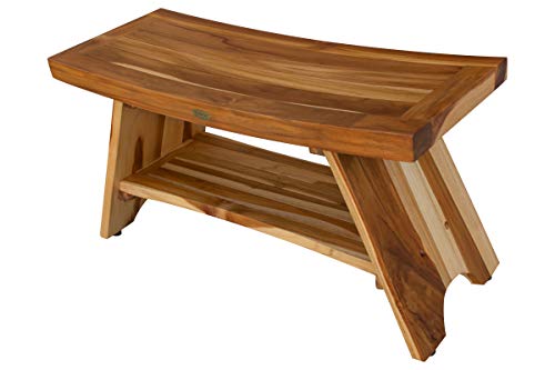 EcoDecors Serenity 35-Inch Teak Shower Bench with Shelf, 300 lb | Easy assembly and elegant teak design create a functional shower bench for inside shower use with spa-inspired style - size: 35" shelf