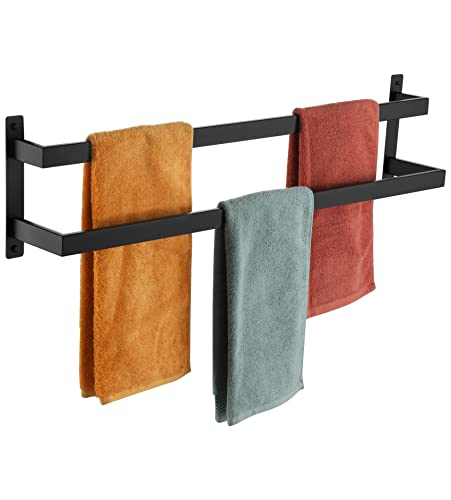 KOKOSIRI Towel Bars Black Bath Towel Holders 32 Inches Bathroom 2-Tiers Ladder Towel Rails Wall Mounted Towels Shelves Rack Stainless Steel, B5008BK-L32 - color: Matte Black, size: 32-Inch