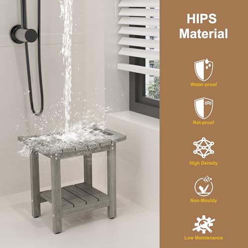HIPS Shower Benches for Inside Shower, Shower Stool with Space-Efficient Storage Shelf, Waterproof Shower Chair Seat for Spa Bathroom(Light Gray) - color: Light Gray