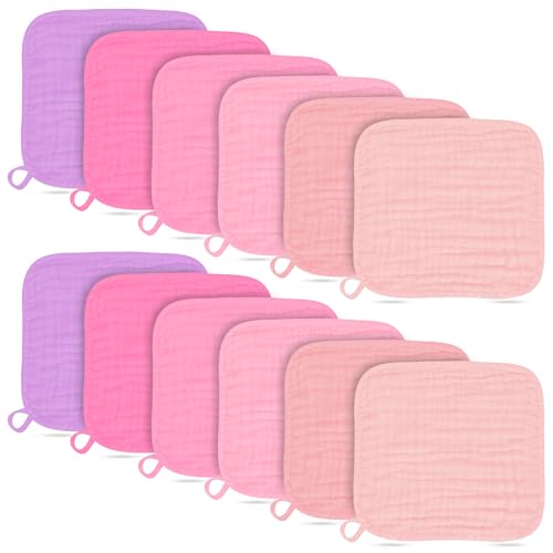 Baby Washcloths -100% Cotton Muslin Soft Baby Bath Wash Cloths and Absorbent Baby Wipes for Newborns Kids Girls and Boys - 12 Pack, 12x12 Inches - Pink, Purple, Sakura Series - color: Pink, Purple, Sakura Series, size: 12x12 Inch (Pack of 12)