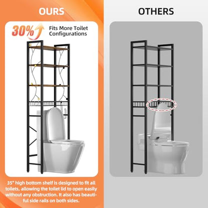 Over-The-Toilet Storage Rack, 4-Tier Bathroom Organizer Shelf Over Toilet with Adjustable Shelf and Basket, Freestanding Space Saver Bathroom Shelves Above Toilet for Room (Rustic Brown) - color: Brown