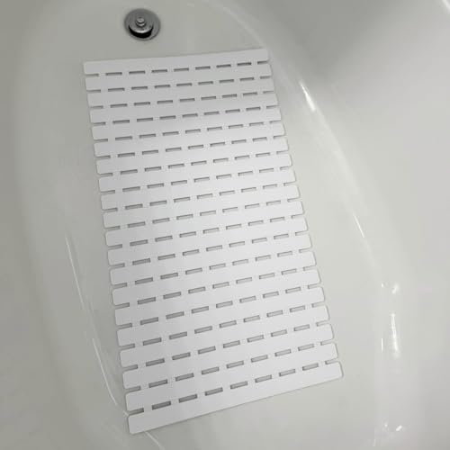 BEMISO Shower Mat Non Slip Bathtub Mat with Suction Cups and Drain Holes 27.5 x15.7 Inch Bath Mat for Tub & Shower.Easy Dry,Easy to Cut,Eco-Friendly - color: White, size: 27.5 x 15.7 inches