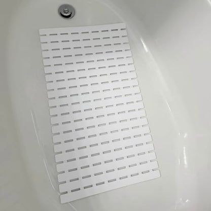 BEMISO Shower Mat Non Slip Bathtub Mat with Suction Cups and Drain Holes 27.5 x15.7 Inch Bath Mat for Tub & Shower.Easy Dry,Easy to Cut,Eco-Friendly - color: White, size: 27.5 x 15.7 inches