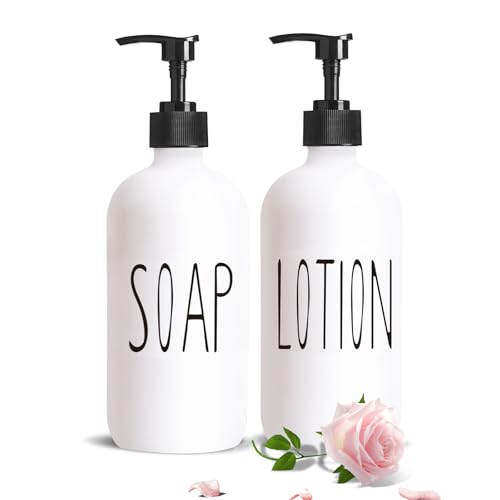 COHOSEGE Glass Soap Dispenser Set 2 Pack,16 Oz Hand Soap Dispenser for Bathroom,White Kitchen Accessories and Bathroom Decor,Soap and Lotion Dispenser Set for Bathroom - color: White-sl