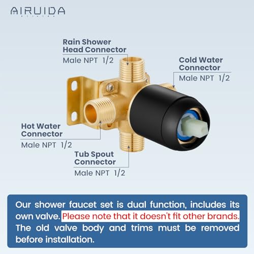 Airuida 6 Inch Shower Faucet Set,Bathtub Faucet Kit,Matte Black | Shower Tub Faucet Set,Male Threads Rough-In Valve,Square Head Shower System - color: Black, size: 6 Inch