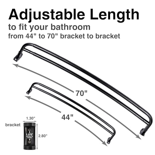 JS Jackson Supplies Double Curved Shower Rod, Metal Construction, Adjustable Between 44 to 70 Inches, Aluminum Rods and Zinc Mounting Hardware, Quality Modern Bathware, Black Finish - color: Black