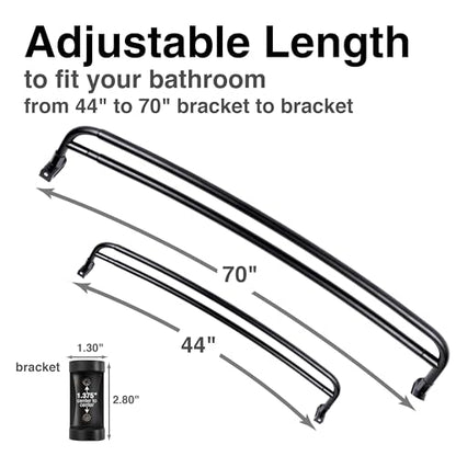 JS Jackson Supplies Double Curved Shower Rod, Metal Construction, Adjustable Between 44 to 70 Inches, Aluminum Rods and Zinc Mounting Hardware, Quality Modern Bathware, Black Finish - color: Black