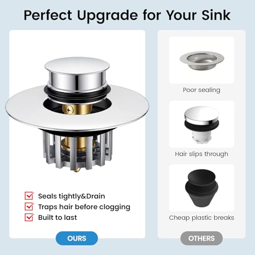 SOTOMO Bathtub Stopper Pop-Up Drain Stopper with Hair Catcher, Tub & Shower Drain Protector with Strainer, Universal Bathroom Bathtub Plug for 1.5"–1.75" Drain Holes, Anti-Clog,Silvery