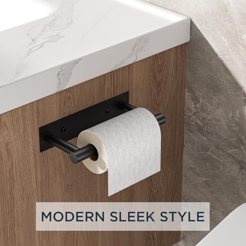 FORIOUS Commercial Toilet Paper Holder Wall Mount Bathroom Tissue Holder | Matte Black | Adhesive or Screw | SUS304 Stainless Steel Rustproof | Pivoting Tissue Roll Holder | Square Base - color: Matte Black