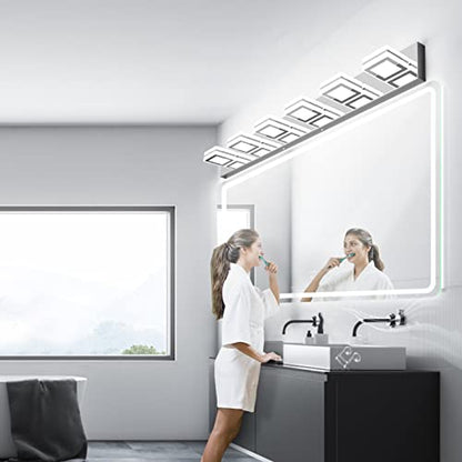 Ralbay Modern 6 Light Vanity Light Chrome Bathroom Vanity Lighting Fixtures Over Mirror Acrylic Up and Down Chrome Bathroom Wall Mounted Lights - color: Chrome, size: 6 Light