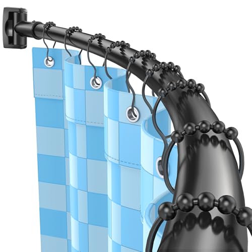 Curved Shower Curtain Rod, Adjustable 45-72 Inches Curved Shower Rod, Rustproof Shower Curtain Rod, Never Fall Telescoping Design for Bathroom, Black, Need to Drill - color: Black