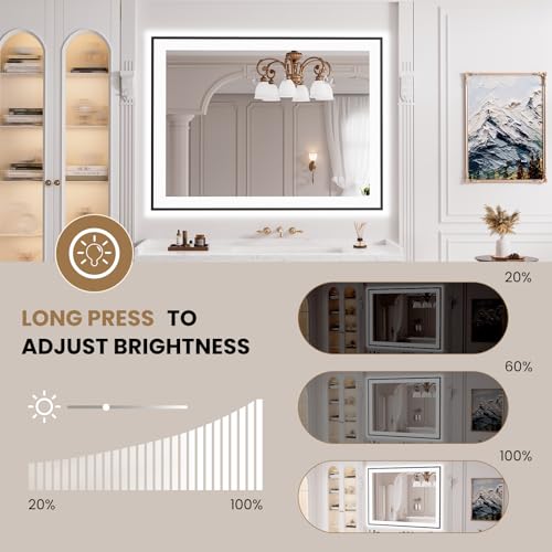 LOAAO 40"X30" LED Bathroom Mirror Black Framed | Anti-Fog, Dimmable, Memory Function, Tempered Glass, Lighted Vanity Mirror for Wall - size: 40"L x 30"W