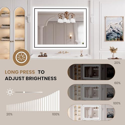 LOAAO 40"X30" LED Bathroom Mirror Black Framed | Anti-Fog, Dimmable, Memory Function, Tempered Glass, Lighted Vanity Mirror for Wall - size: 40"L x 30"W