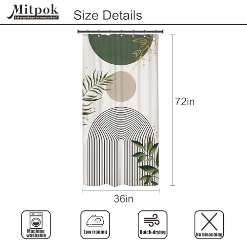 Small Stall Half Single Green Boho Bathroom Shower Curtain Set | Sage Bohemian look; 36"W x 72"L. waterproof HD print, quick-dry fabric and free hooks for easy setup. - color: A-01green, size: 36"W x 72"L (Pack of 1)