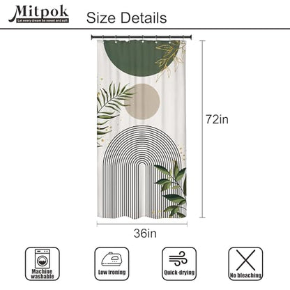 Small Stall Half Single Green Boho Bathroom Shower Curtain Set | Sage Bohemian look; 36"W x 72"L. waterproof HD print, quick-dry fabric and free hooks for easy setup. - color: A-01green, size: 36"W x 72"L (Pack of 1)