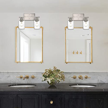 Modern Bathroom Vanity Light,2 Light Industrial Wall Sconces in Brushed Nickel Finish Indoor Metal Base Wall Mounted Fixture with Clear Glass Shade - color: Brushed Nickel, size: 2 Light
