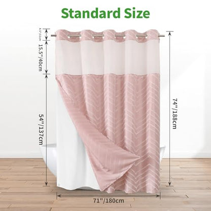 Blush Pink No Hook Shower Curtain with Snap-in Liner Set,Boho Modern Farmhouse White Tufted Chevron Striped Design,Woven Fabric Bathroom Curtain,71x74 - color: White Pink, size: 71"W x 74"L (Pack of 1)